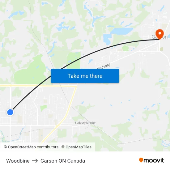 Woodbine to Garson ON Canada map