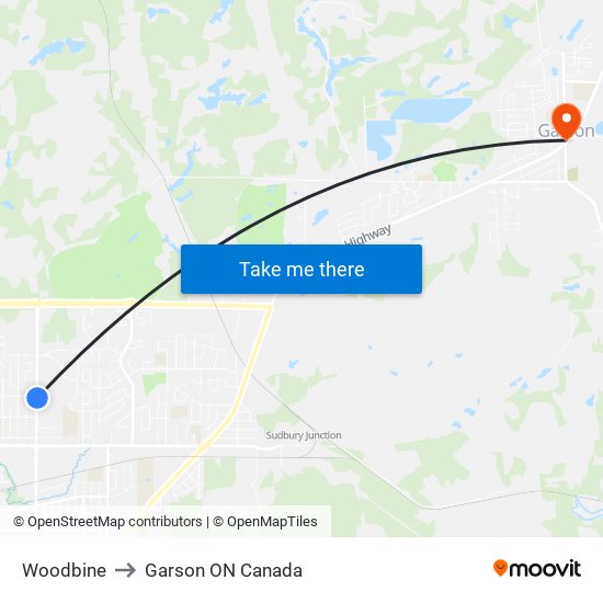 Woodbine to Garson ON Canada map