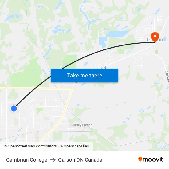 Cambrian College to Garson ON Canada map