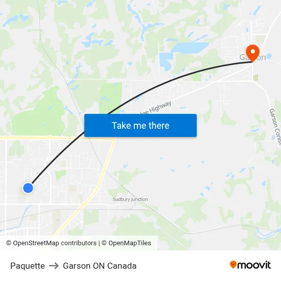 Paquette to Garson ON Canada map
