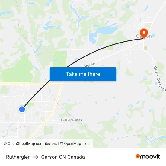 Rutherglen to Garson ON Canada map