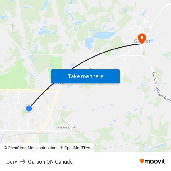 Gary to Garson ON Canada map