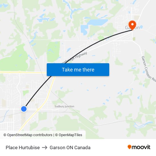 Place Hurtubise to Garson ON Canada map