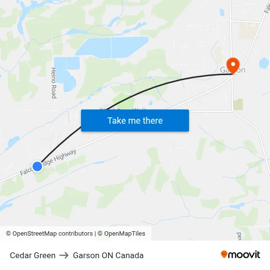 Cedar Green to Garson ON Canada map