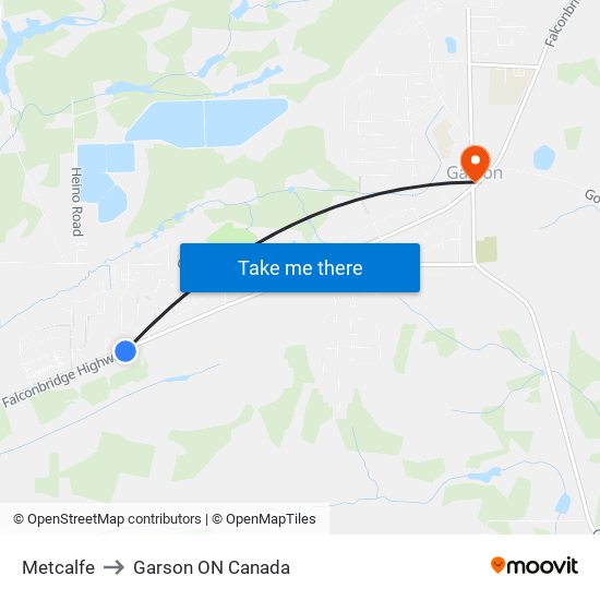 Metcalfe to Garson ON Canada map