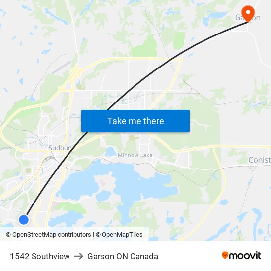 1542 Southview to Garson ON Canada map