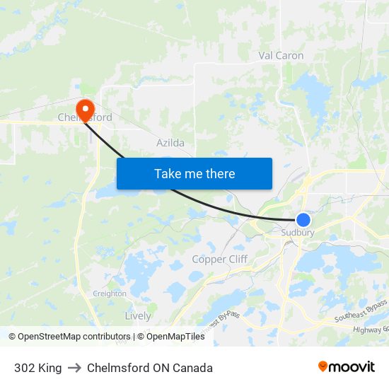 302 King to Chelmsford ON Canada map