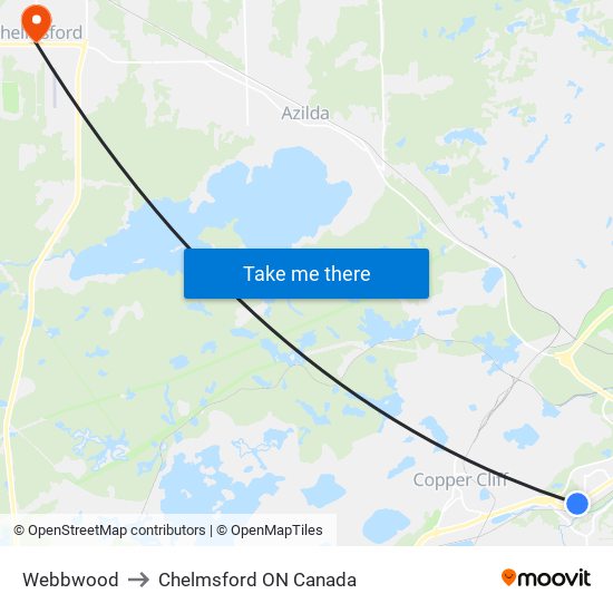 Webbwood to Chelmsford ON Canada map