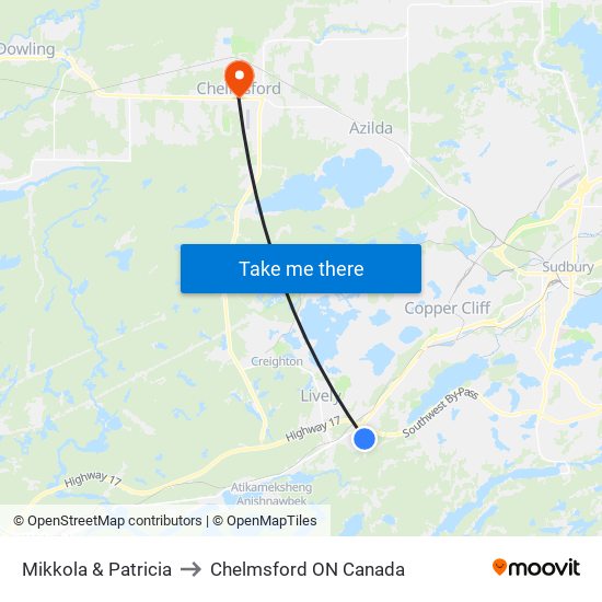 Mikkola & Patricia to Chelmsford ON Canada map