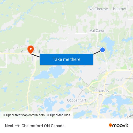 Neal to Chelmsford ON Canada map