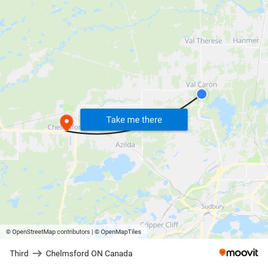 Third to Chelmsford ON Canada map