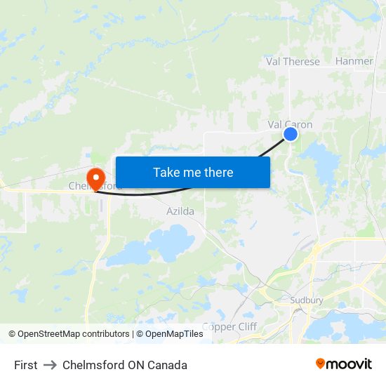 First to Chelmsford ON Canada map