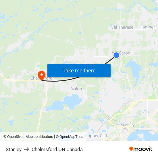 Stanley to Chelmsford ON Canada map