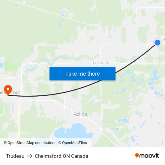 Trudeau to Chelmsford ON Canada map