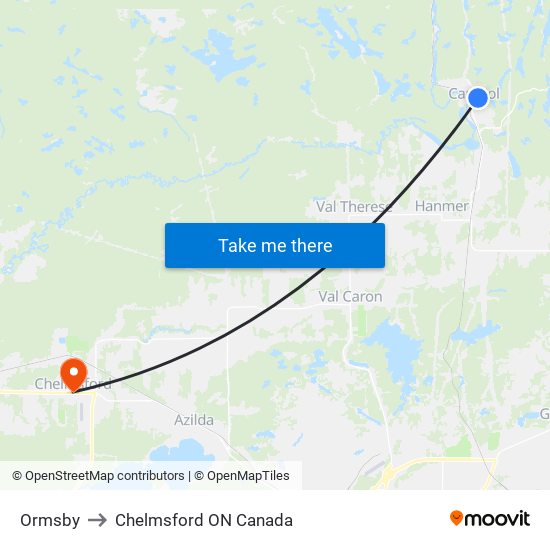 Ormsby to Chelmsford ON Canada map