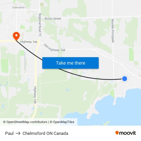 Paul to Chelmsford ON Canada map