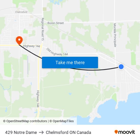 429 Notre Dame to Chelmsford ON Canada map