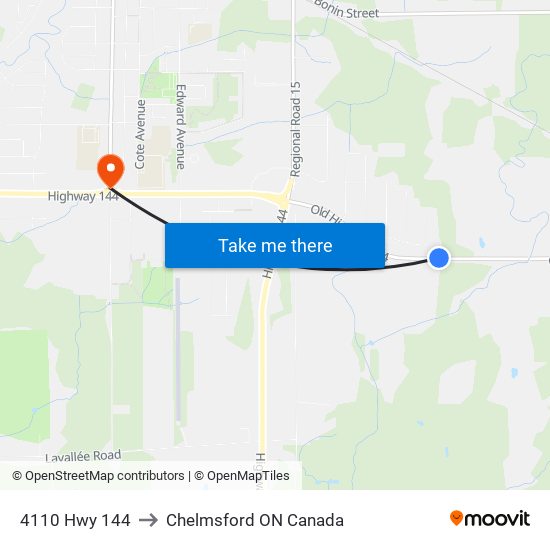 4110 Hwy 144 to Chelmsford ON Canada map