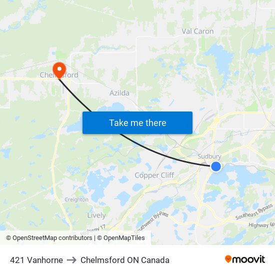 421 Vanhorne to Chelmsford ON Canada map