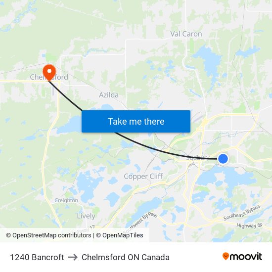 1240 Bancroft to Chelmsford ON Canada map