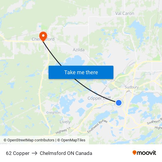 62 Copper to Chelmsford ON Canada map