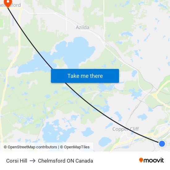 Corsi Hill to Chelmsford ON Canada map