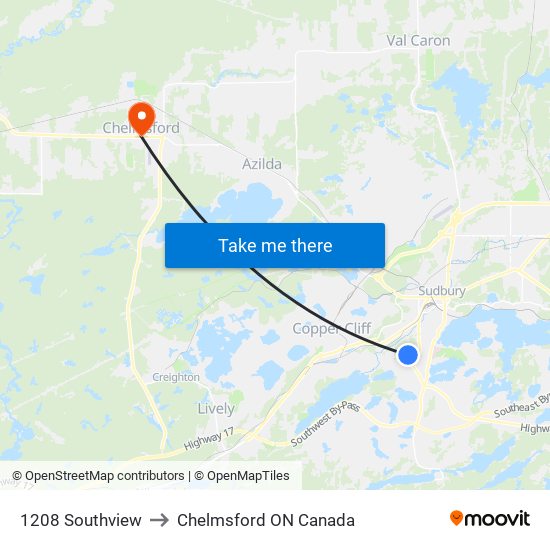 1208 Southview to Chelmsford ON Canada map