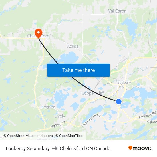 Lockerby Secondary to Chelmsford ON Canada map