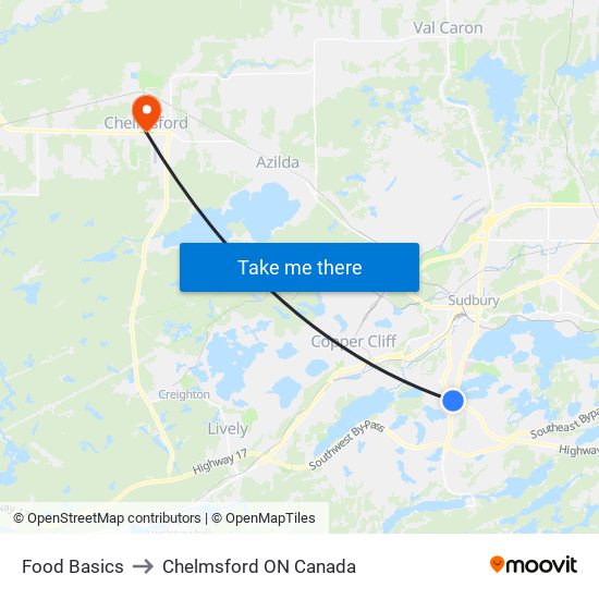Food Basics to Chelmsford ON Canada map