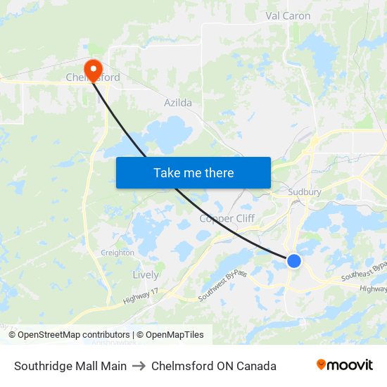 Southridge Mall Main to Chelmsford ON Canada map