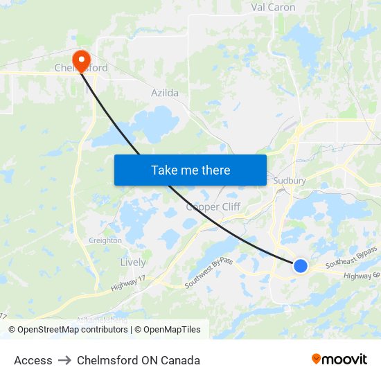 Access to Chelmsford ON Canada map