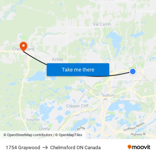 1754 Graywood to Chelmsford ON Canada map