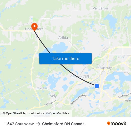 1542 Southview to Chelmsford ON Canada map