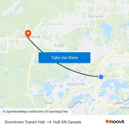 Transit Terminal to Hull ON Canada map