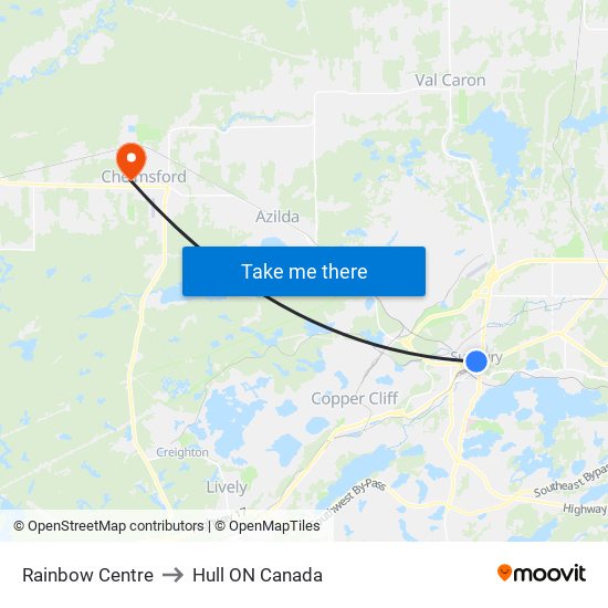 Rainbow Centre to Hull ON Canada map
