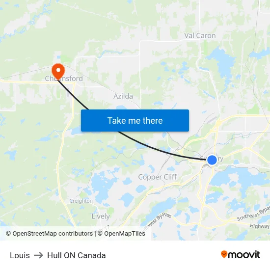 Louis to Hull ON Canada map