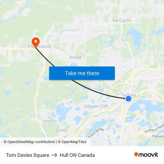 Tom Davies Square to Hull ON Canada map
