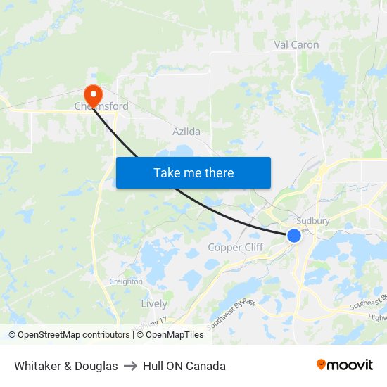 Whitaker & Douglas to Hull ON Canada map