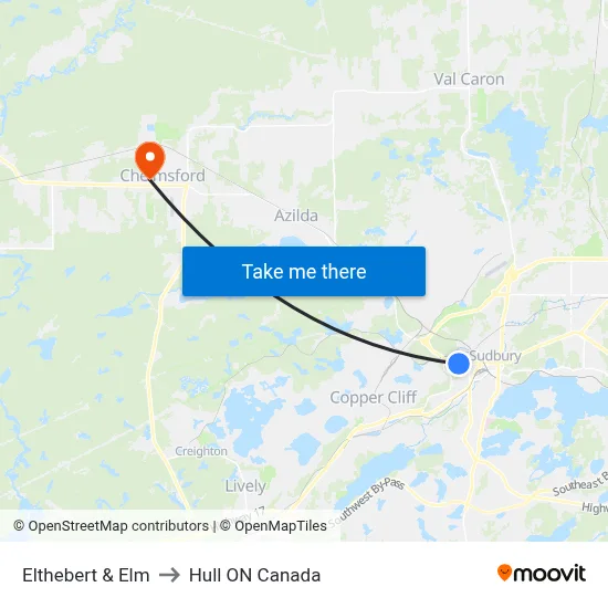 Elthebert & Elm to Hull ON Canada map