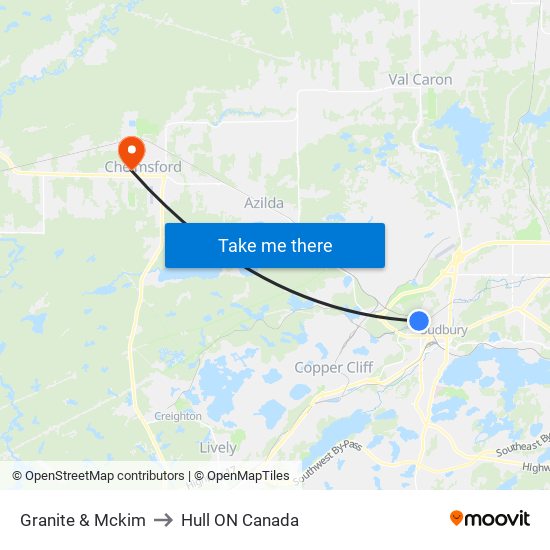 Granite & Mckim to Hull ON Canada map