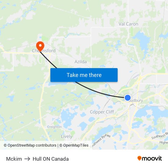 Mckim to Hull ON Canada map