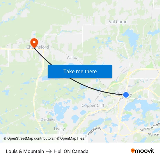 Louis & Mountain to Hull ON Canada map