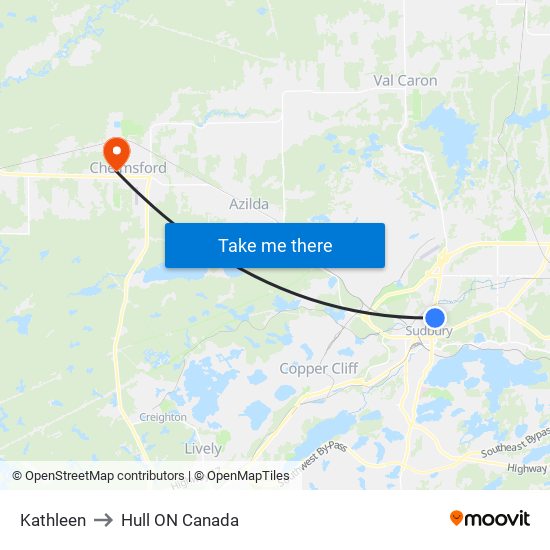 Kathleen to Hull ON Canada map