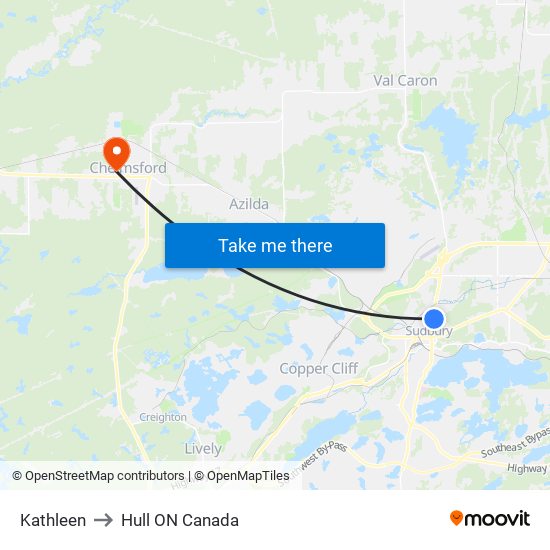 Kathleen to Hull ON Canada map