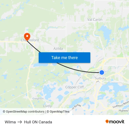 Wilma to Hull ON Canada map