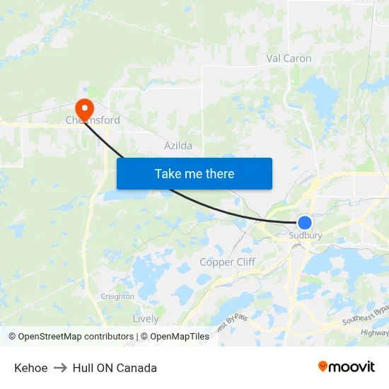 Kehoe to Hull ON Canada map