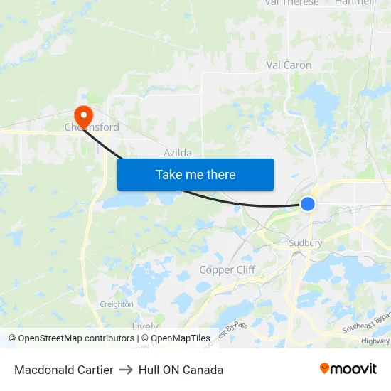 Macdonald Cartier to Hull ON Canada map