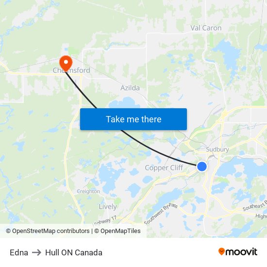 Edna to Hull ON Canada map
