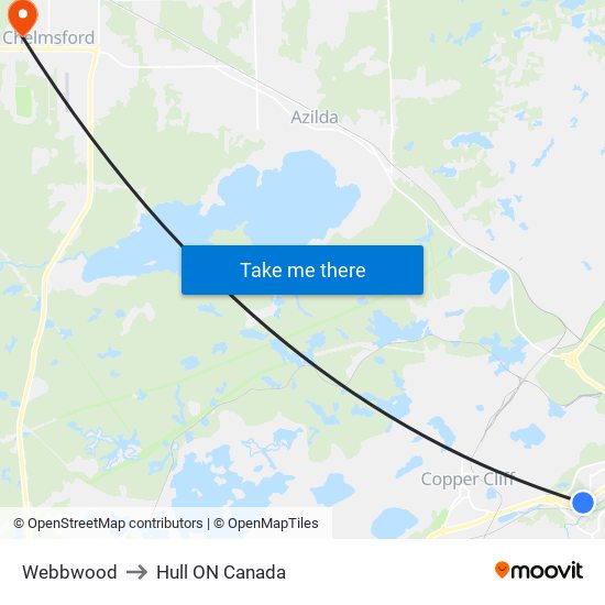 Webbwood to Hull ON Canada map