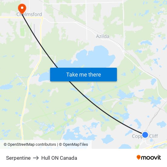 Serpentine to Hull ON Canada map